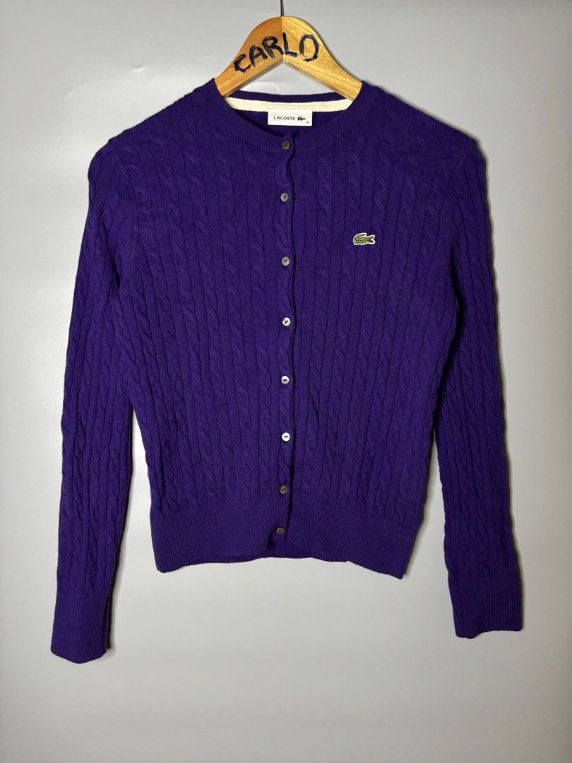 LACOSTE P CABLE KNIT CARDIGAN (Category: Coats, Jackets and Outerwear) located in Bayambang. Submitted by lo_keythrifting (Listing ID 1466817795, Image 1). Description: - Brand: Lacoste - Condition: Good as new - Size: 34 on tag - Dimes: 17.5*22.5 - Color rate: 10/10 - No issue MOP - GCASH COURIER - J&T.