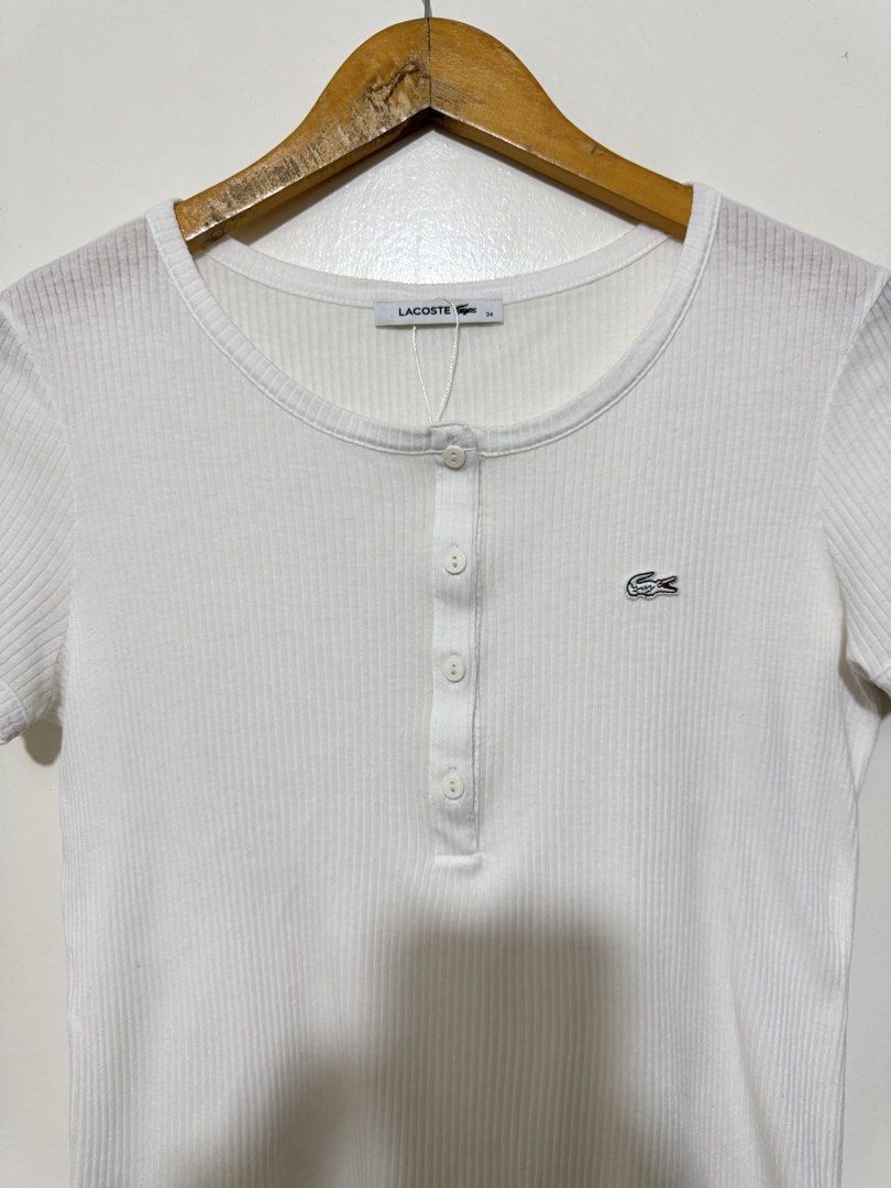 Lacoste Womens Ribbed Knit (Category: Others Tops) located in Bacolod City. Submitted by thriftppy_ (Listing ID 1466834761, Image 3). Description: LACOSTE WOMENS RIBBED KNIT Size: 34 Width: 18 Length: 23 Color rate: 9.8/10 Condition: Excellent near new Issue: None 💰980 DM for sure buyers 📥 Mode of payment:GCASH, BANK TRANSFER Unli vouch and vc for safety transaction. 📌Color may vary due to lighting📸 📦 Shipping via JNT EXPRESS🚚 📍Location: B