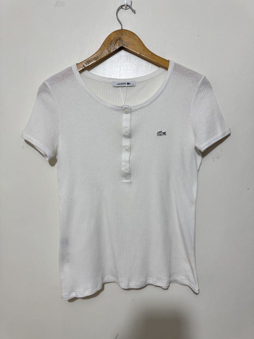 Lacoste Womens Ribbed Knit (Category: Others Tops) located in Bacolod City. Submitted by thriftppy_ (Listing ID 1466834761, Image 2). Description: LACOSTE WOMENS RIBBED KNIT Size: 34 Width: 18 Length: 23 Color rate: 9.8/10 Condition: Excellent near new Issue: None 💰980 DM for sure buyers 📥 Mode of payment:GCASH, BANK TRANSFER Unli vouch and vc for safety transaction. 📌Color may vary due to lighting📸 📦 Shipping via JNT EXPRESS🚚 📍Location: B