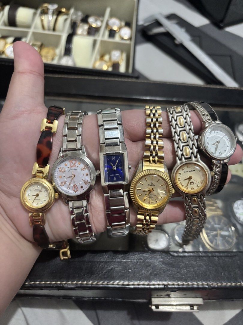 Ladies Bracelet Watches (Category: Women's Watches) located in Manila. Submitted by timelesswatchbyclaaa2.0 (Listing ID 1466901360, Image 1). Description: Vannes Half Bangle Watch 1k J-Axis Pink Dial 900 Lady Susan Noevir 1000 Elgin Watch 1000 Mila Schon 900 J-Axis Bangle 1k Fixed Price .