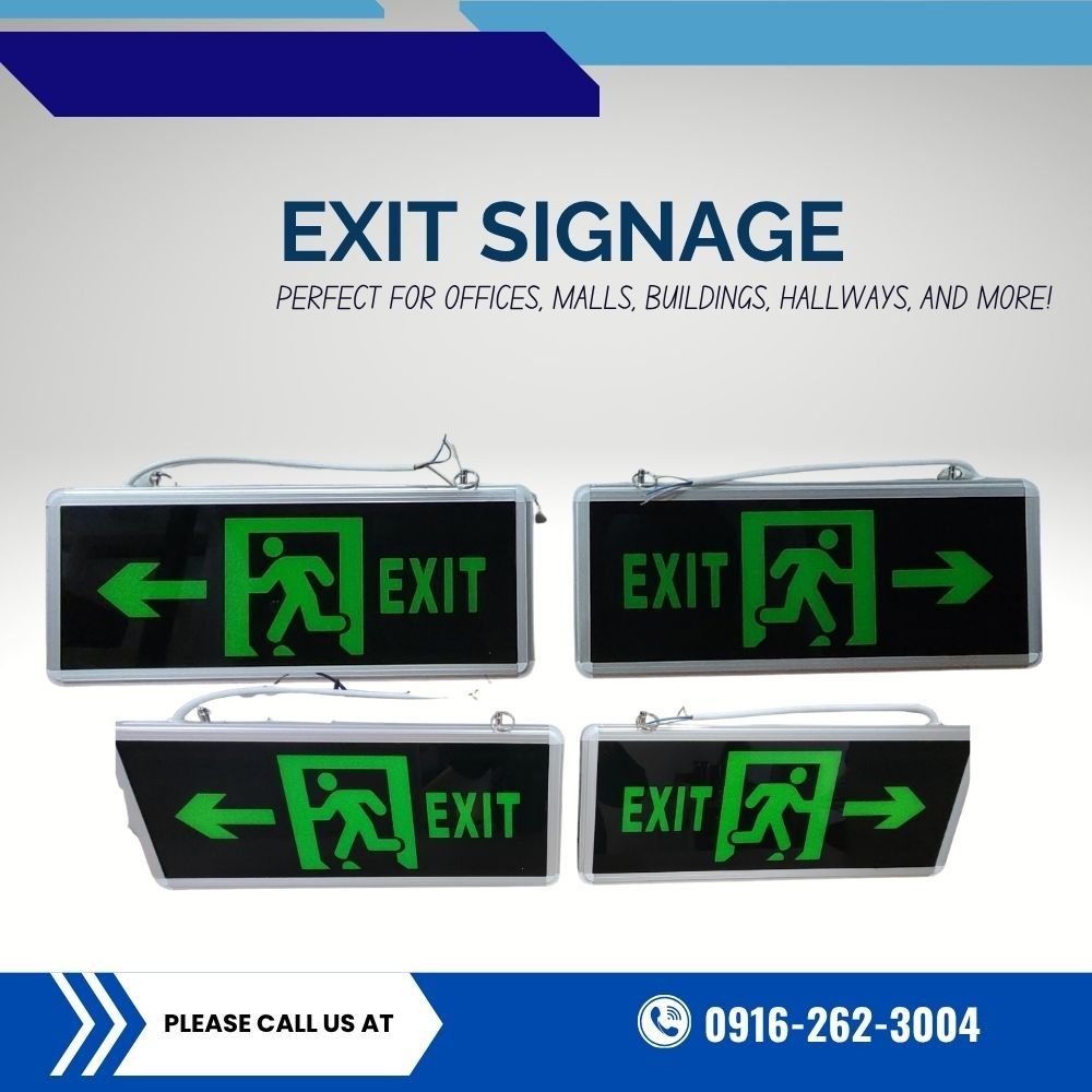 LED Exit Signage Emergency Light with Directional Arrows (Category: Everything Else Others) located in Manila. Submitted by cyrenejoye (Listing ID 1466783954, Image 1). Description: - Bright LED exit sign with green running man graphic and directional arrows - Sleek design: Black panel background with a modern silver-toned frame - Pre-attached hanging wires included for easy setup - Available in multiple units (both left and right pointing option
