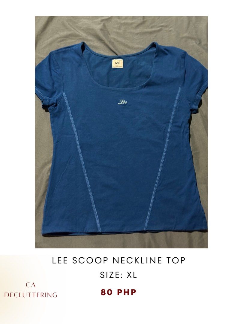Lee Scoop Neckline Top Size XL Blue (Category: Blouses) located in Batangas. Submitted by ca_decluttering (Listing ID 1466950270, Image 2). Description: - Brand: Lee - Color: Blue - Size: XL - Details: Contrasting white stitching down the front panels.