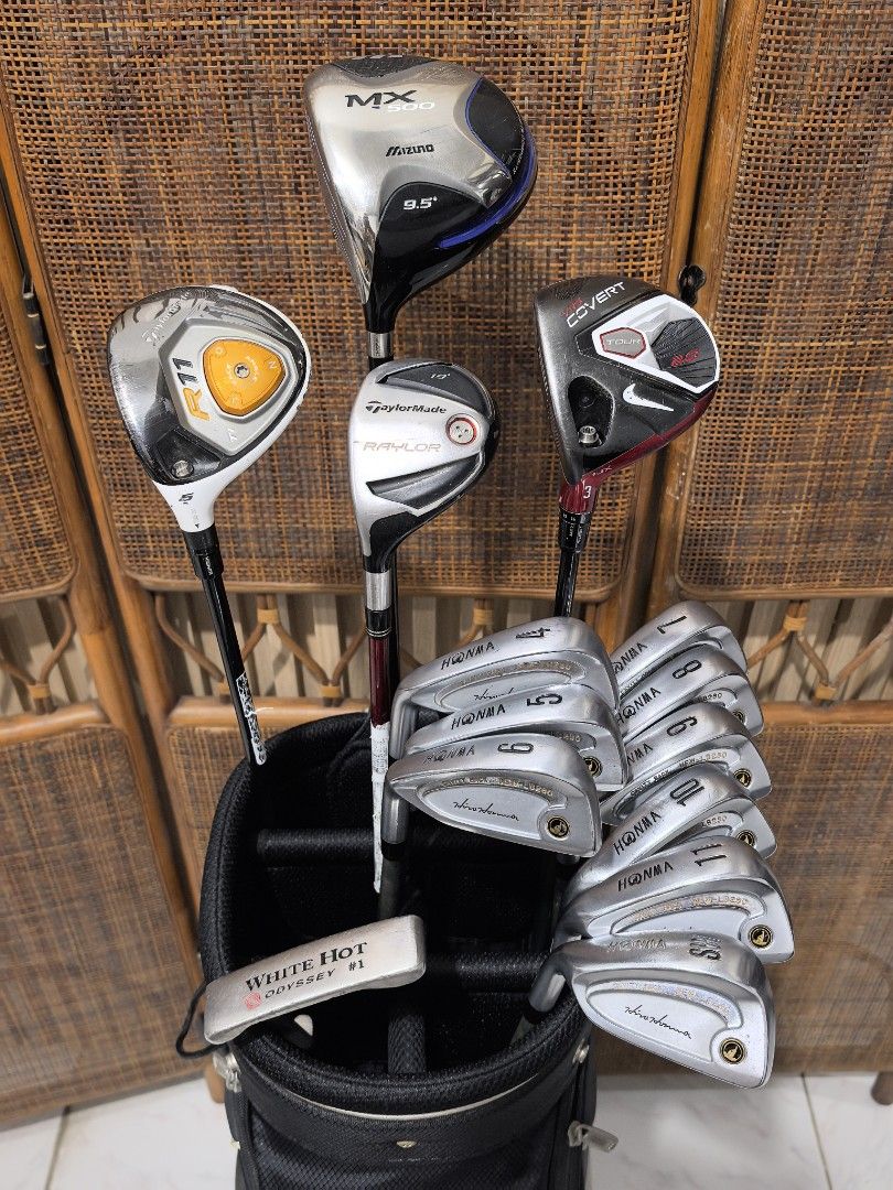 Lefty golf set for beginners (Category: Golf) located in Caloocan City. Submitted by ace2729 (Listing ID 1466926548, Image 1). Description: LEFT HANDED GOLF SET FOR BEGINNERS *DRIVER: MIZUNO MX500 9.5° - R FLEX *WOOD: NIKE COVERT VRS - #3 ADJUSTABLE LOFT -S FLEX *WOOD: TAYLORMADE R11 - #5-18 - R FLEX *HYBRID: TAYLORMADE RAYLOR -#19° - R FLEX *IRONS: HONMA NEW LB-280 CAVITY BACK - 4,5,6,7,8,9,10,11,SW & ODYSSEY WHITE HOT PUTTER - GRAPHITE SHAFT - 