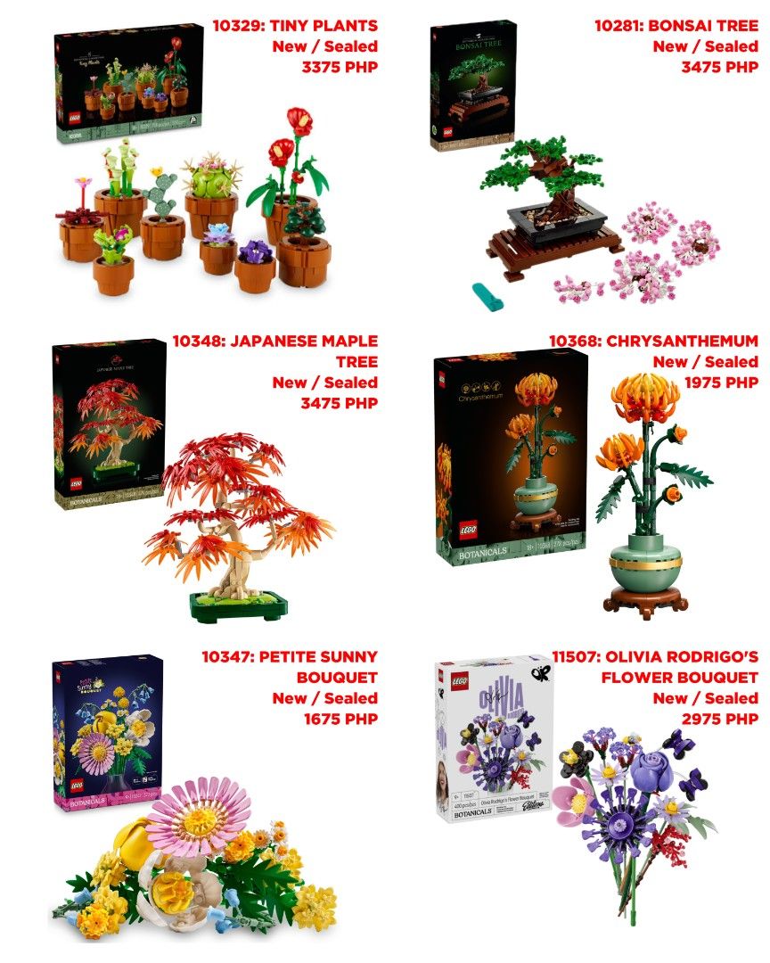 LEGO BOTANICAL COLLECTION BATCH 2 (Category: Lego & Building Sets) located in Quezon City. Submitted by pupaj (Listing ID 1466947335, Image 1). Description: LOCATION: Batasan QC area SHIPPING: Via Grab / Lalamove / GoGo Xpress / LBC / ABest Express / J&T Buyer can suggest other shipping options upon negotiation Shipping fee c/o buyer MODE OF PAYMENT: Via BDO / GCash / Maya / Maribank / COD Item is cross-posted PM for inquiries.