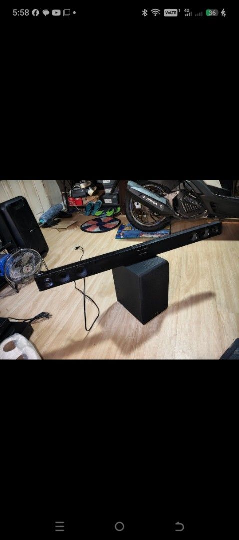 LG Soundbar SJ3 (Category: Soundbars, Speakers & Amplifiers) located in Quezon City. Submitted by expe888 (Listing ID 1466967273, Image 1). Description: - Brand/Model: LG Soundbar SJ3 with Matching Wireless Subwoofer - Color: Sleek black finish - Sound Quality: Delivers deep bass and crisp audio for movies and music - Design: Space-saving long bar with multiple built-in speakers - Condition: Clean, well-maintained, and working perfectly - Inclusi