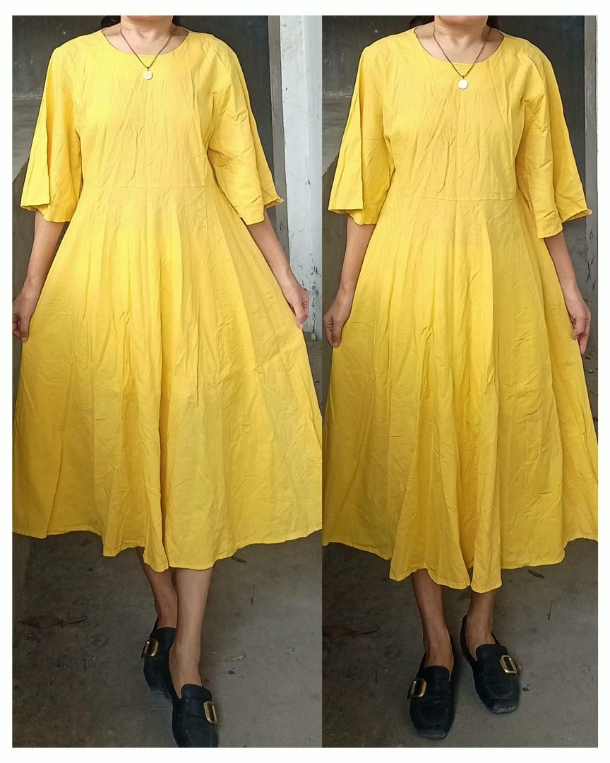 Linen mustard midi dress (Category: Dresses) located in Davao. Submitted by irisrazona16792 (Listing ID 1466966687, Image 2). Description: Wd side pocket Zipper at the back Bust 36 Waist 30 L 43.5 mall quality.