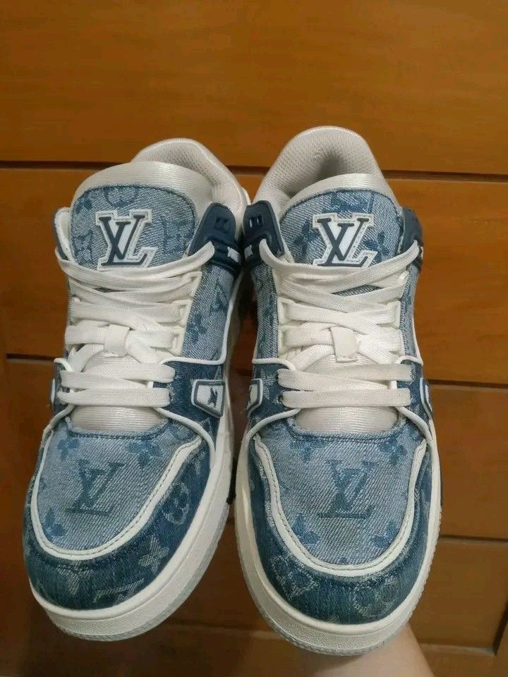 Louis Vuitton LV trainer blue monogram denim sneakers (Category: Sneakers) located in Koronadal. Submitted by joeannmahi28609 (Listing ID 1466774221, Image 2). Description: Louis Vuitton LV trainer blue monogram denim sneakers made in Italy size eur 43 for men only coded in excellent condition ukay source wow Ganda nito bongga n shoes sino bet nito mine nyo na.