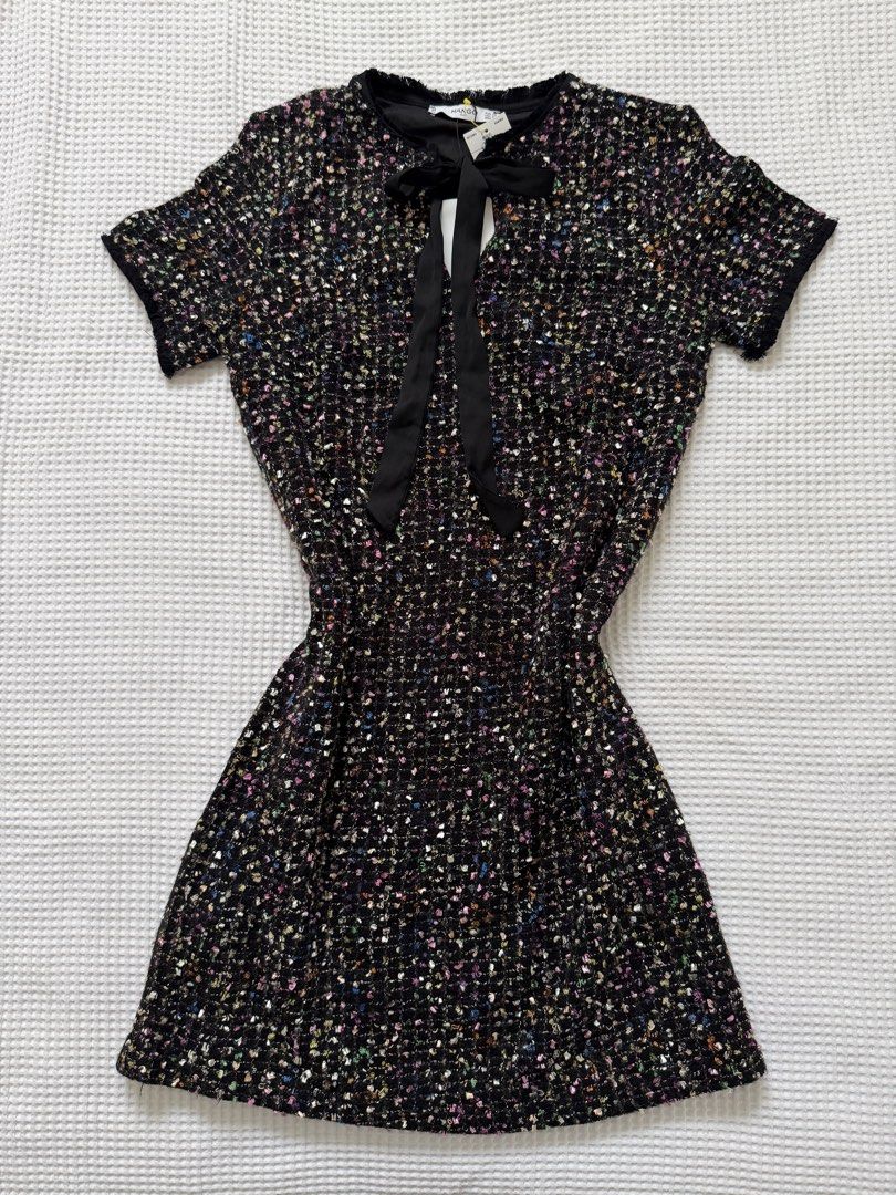 Mango Black Tweed Bow Dress (Category: Dresses) located in Baguio. Submitted by blnxxx (Listing ID 1466965051, Image 1). Description: Mango Black tweed dress with multicolored woven flecks Brand new with store tag XS on tag.