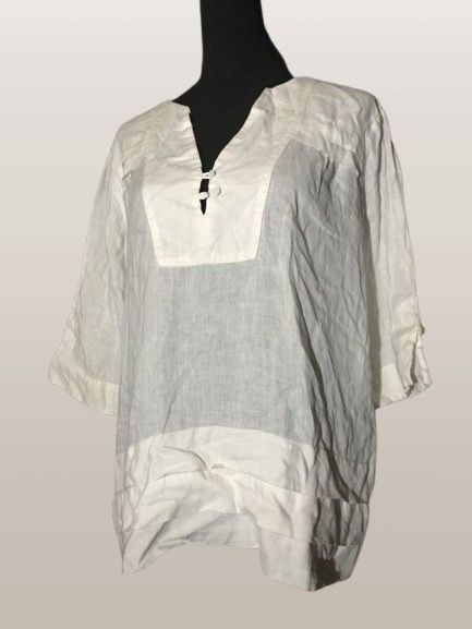 MANGO WHITE LINEN BLOUSE (Category: Blouses) located in Marikina City. Submitted by minimalistmanila (Listing ID 1466887534, Image 2). Description: Mango linen blouse, fits M/L. Might require ironing as kept in storage. Order now! .