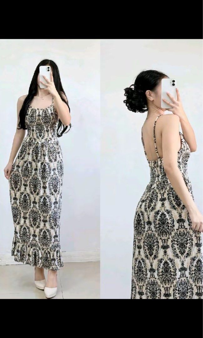 Maxi Dress (Category: Dresses) located in Indang. Submitted by itsginnpom (Listing ID 1466794907, Image 2). Description: Smocked Crepe Fabric Maxi Dress • Can fit Small to 2XL body frame (36 waist ako and stretchy pa siya) • once lang nagamit. selling as is. 📍Indang, Cavite .