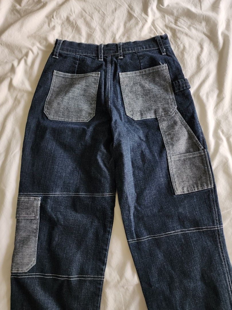 Meraki Dark Wash Patch Jeans (Category: Jeans) located in Cebu City. Submitted by groovefunknsoul (Listing ID 1466848391, Image 3). Description: Dark Wash stretchy wide straight leg denim! really love this pair of jeans but no longer fits me 😔 Can fit S-M, waist 25-27.