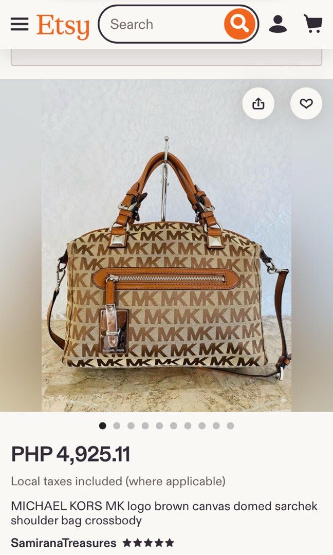 MICHAEL KORS BROWN CANVAS DOMED SARCHEK BAG (Category: Cross-body Bags) located in General Mariano Alvarez. Submitted by adonid (Listing ID 1466809512, Image 2). Description: MICHAEL KORS BROWN CANVAS DOMED SARCHEK BAG GOOD CONDITION NORMAL SIGN OF USAGE ONLY CROSSBODY / SHOULDER BAG.