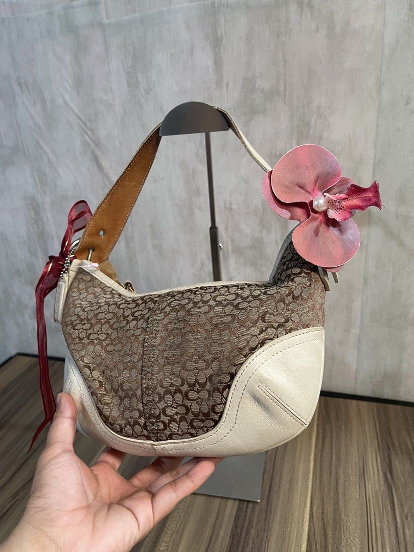 Mini soho (Category: Luxury Bags & Wallets) located in Puerto Princesa. Submitted by madeline.bags (Listing ID 1466775039, Image 3). Description: Vintage Coach Soho Mini Signature Hobo Bag (Style 6351) in a brown and khaki signature jacquard canvas with white leather trim..