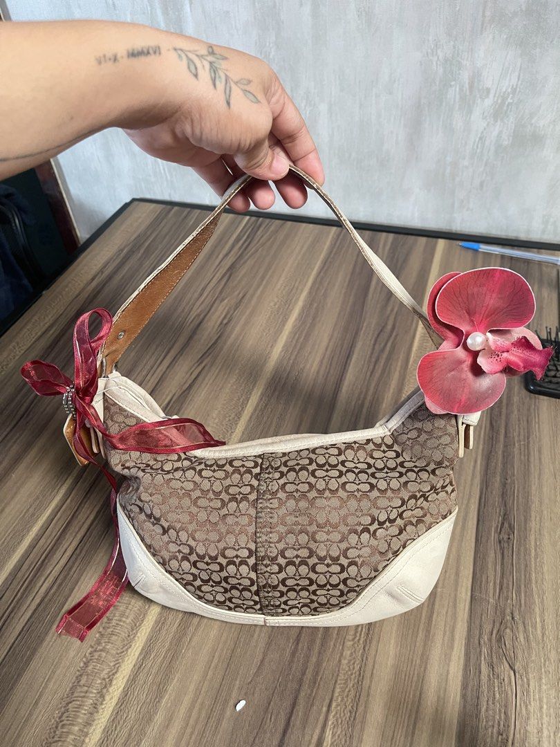 Mini soho (Category: Luxury Bags & Wallets) located in Puerto Princesa. Submitted by madeline.bags (Listing ID 1466775039, Image 2). Description: Vintage Coach Soho Mini Signature Hobo Bag (Style 6351) in a brown and khaki signature jacquard canvas with white leather trim..