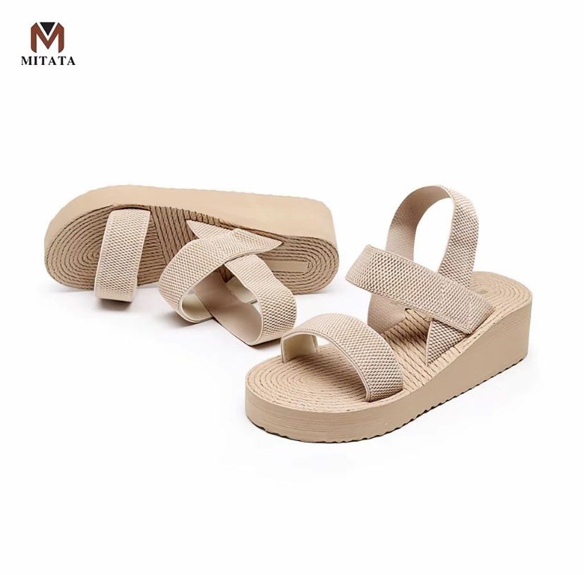 MITATA Lightweight Wedge Sandals (Category: Sandals) located in Guinobatan. Submitted by jadieee_young22 (Listing ID 1466916791, Image 3). Description: - Brand New in Packaging/ Never used - Lightweight and comfortable - Stretchable strap Size: 36 Color: Apricot/Beige Rfs: Bought 2 pairs—currently using one, selling this second pair completely brand new and with packaging Available for delivery, Sf shouldered by buyer.