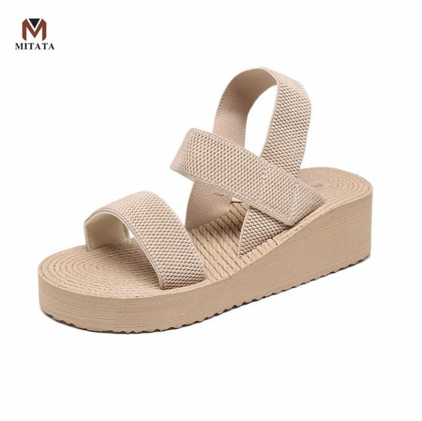 MITATA Lightweight Wedge Sandals (Category: Sandals) located in Guinobatan. Submitted by jadieee_young22 (Listing ID 1466916791, Image 2). Description: - Brand New in Packaging/ Never used - Lightweight and comfortable - Stretchable strap Size: 36 Color: Apricot/Beige Rfs: Bought 2 pairs—currently using one, selling this second pair completely brand new and with packaging Available for delivery, Sf shouldered by buyer.
