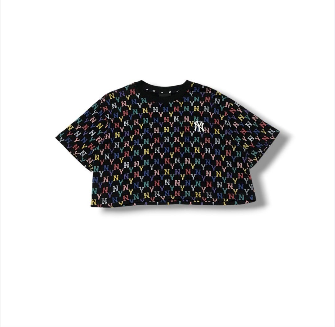 MLB NY Embroidered AOP Crop Shirt (Category: Shirts) located in Bulacan. Submitted by sanjisthrift (Listing ID 1466788977, Image 1). Description: Size Medium Width 22.5 Length 18 Excellent Condition 9.5/10.