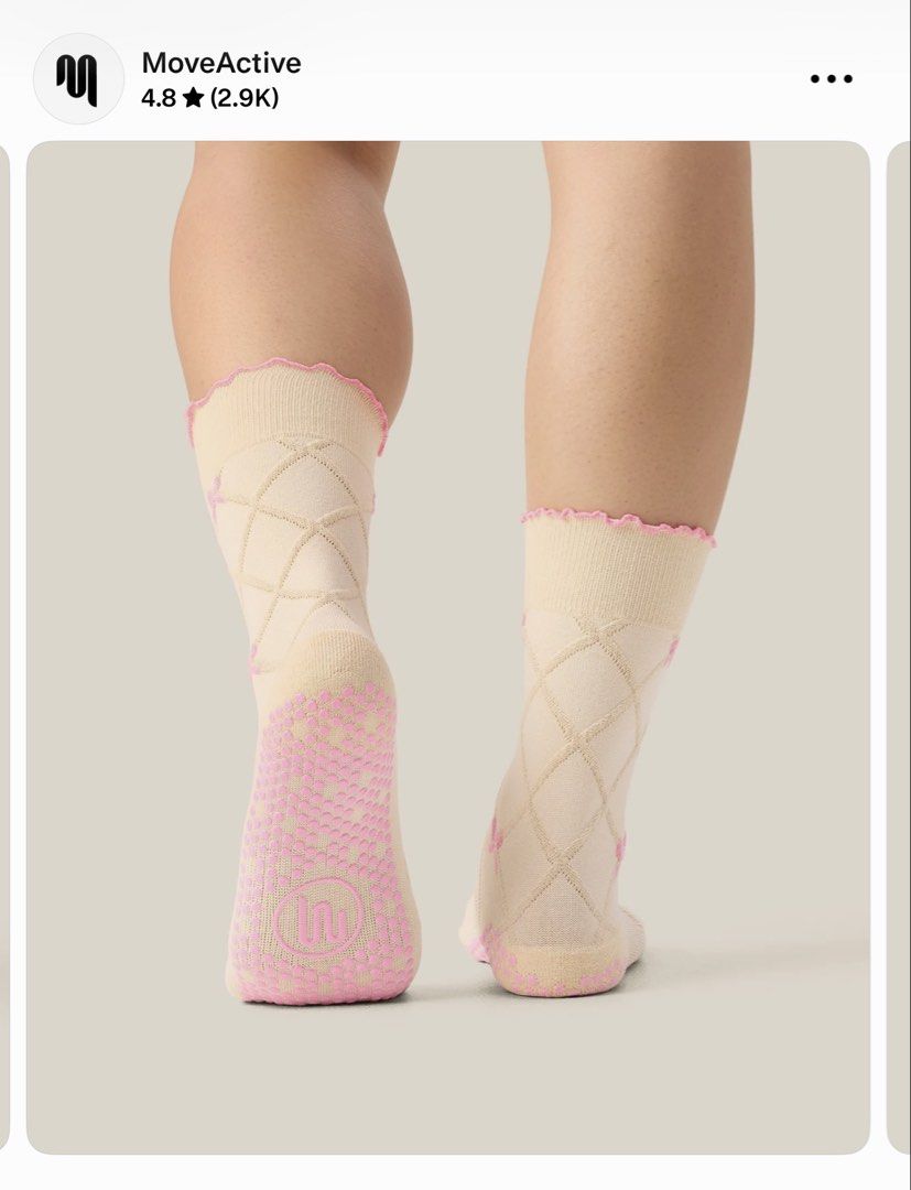 MoveActive Crew Grip Socks - Lattice Oat XS (Category: Socks & Tights) located in Pasay City. Submitted by andreaflo (Listing ID 1466919867, Image 3). Description: 🎀 BRAND NEW with original tag 🎀 Size: XS (USW 4-6); (not available in the PH!!!!) 🎀 Cream with pink details, diamond knit leg pattern, ruffle trim cuff with tiny pink bows 🎀 Non-slip grips on the bottom for stability 🧦 ideal for pilates, barre, and yoga studios.