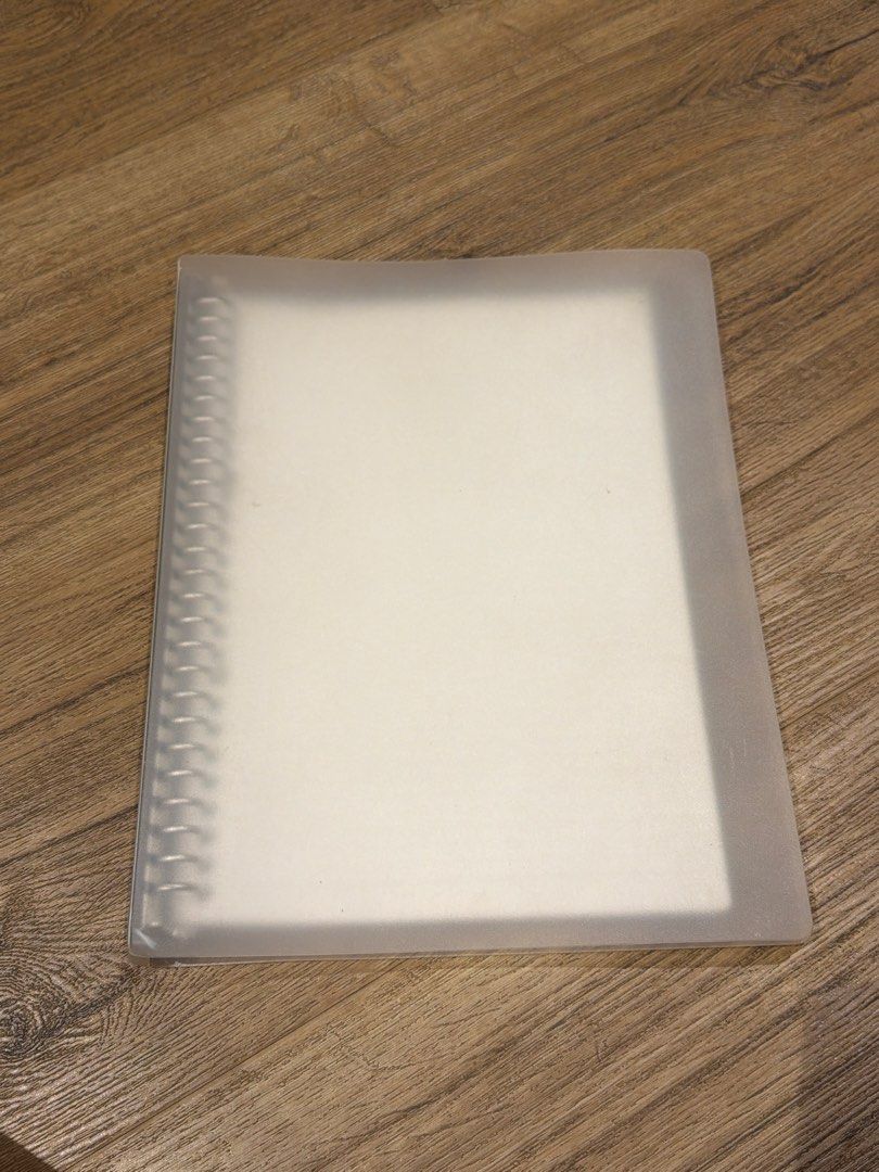 Muji Frosted B5 Ring Binder Notebook (Category: Stationery & School Supplies) located in Paranaque City. Submitted by nachoaveragegirl (Listing ID 1466914988, Image 2). Description: - Frosted translucent plastic cover with stylish metal rings - Pre-loaded with lined refill paper (ready to use) - Refillable design: easily add or swap out pages anytime - Minimalist aesthetic that fits any bag - Ideal for daily journaling, school notes, or work plan