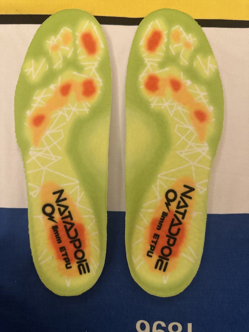Natadpole 8mm ETPU Insoles size 10 (Category: Shoe inserts & accessories) located in Manila. Submitted by hellosdj0028 (Listing ID 1466809694, Image 1). Description: - Brand: Natadpole insoles - Thickness & Material: 8mm high-resilience ETPU foam - Design: Green top surface with cool heat map pressure graphic print and white textured underside - Benefits: Excellent cushion and shock absorption for running shoes and daily sneakers - Sizing: Standa