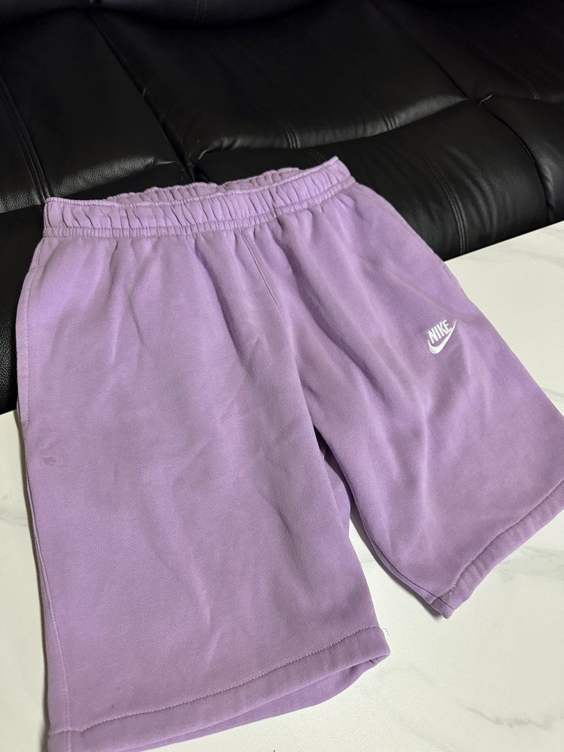 Nike Lilac Sweatshorts Size M (Category: Shorts) located in Manila. Submitted by acethriftstop (Listing ID 1466862355, Image 2). Description: - Brand: Nike - Color: Lilac with white embroidered swoosh - Size: Medium waist - free size length 19 leg open 11 - Material: Cotton fleece (Made in Malaysia) ps: color may vary due to lighting.