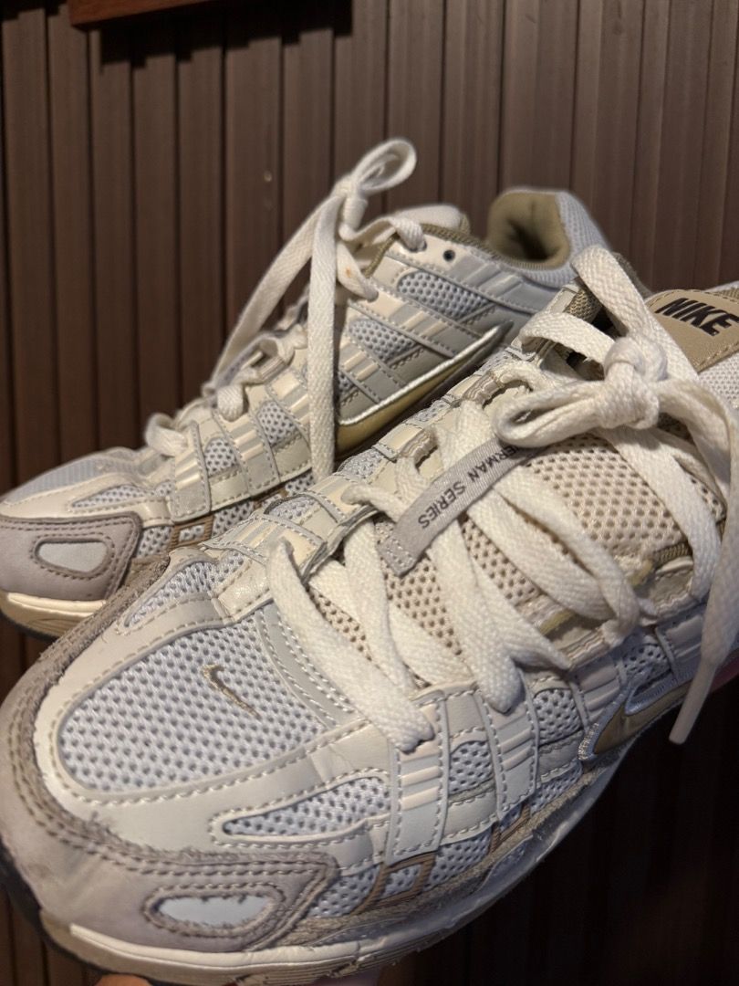 Nike V2K Run Sail Metallic Gold (Category: Sneakers) located in Molave. Submitted by thrifttashoe (Listing ID 1466879693, Image 3). Description: - Model: Nike V2K Run - Colorway: Sail and Metallic Gold - Size: US 9 / UK 8 - Style: Chunky retro runner with mesh panels and suede overlays - Features: Super comfortable midsole with durable black rubber outsole - Condition: Very clean with minimal wear on uppers and soles - Perfect for: Trendy daily b
