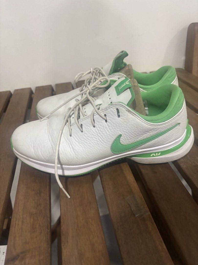 Nike Victory Tour 3 (Category: Sneakers) located in Manila. Submitted by poulexsulit (Listing ID 1466895091, Image 2). Description: - Brand: Nike - Colorway: White and green with green Nike Swoosh - Style: Low-top silhouette with lace-up closure - Comfort & Performance: Air cushioning in the sole and spiked outsole for maximum grip on the course - Details: Innersoles printed with Golf branding - Condition: Normal wear on leather uppers and some d