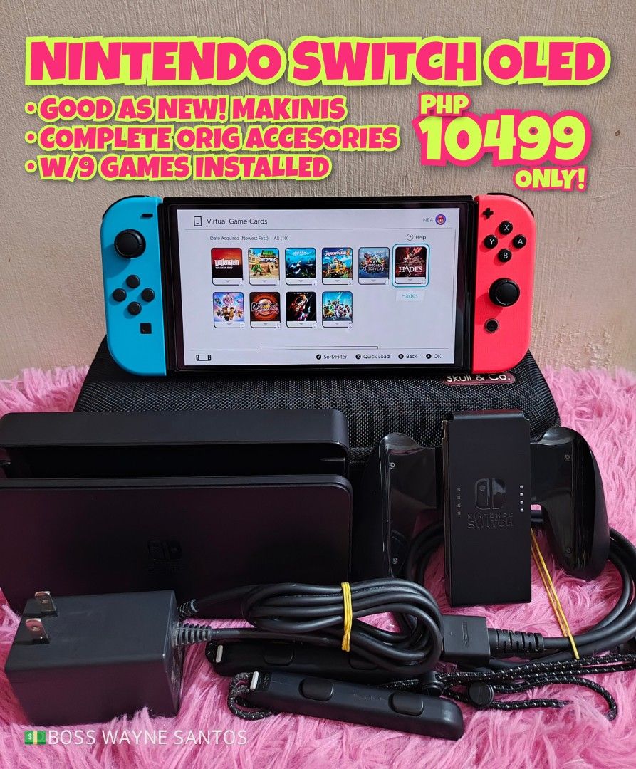 Nintendo Switch OLED Console Complete Original Accessories 9 digital Games Installed (Category: Nintendo) located in Marikina City. Submitted by waynewayne2 (Listing ID 1466776697, Image 1). Description: FOR SALE OR TRADE +cash Pampanga meetup Jnt, lbc or lalamove sa malayo 09760568942 NINTENDO SWITCH OLED -Good as new! Makinis -Complete original accesories -w/9 games installed for free Plants vs zombies Need for speed Dragonball fighter z Lego w