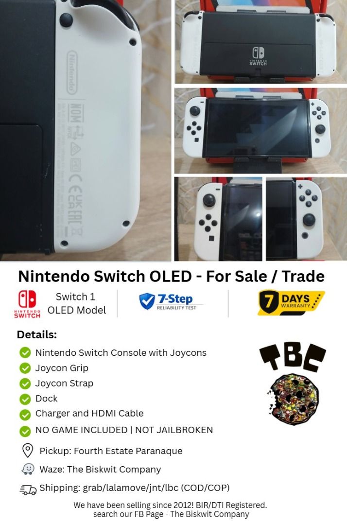 Nintendo Switch OLED Makinis pa!! (Category: Nintendo) located in Paranaque City. Submitted by thebiskwitcompany (Listing ID 1466790480, Image 1). Description: #194 Nintendo Switch Oled P10995 -Unit, Charger, Joycons, Joycon Strap, Joycon Grip, Dock, HMDI -No Issue (buttons, analog, eshop, micro sd card reader, wifi etc) -with tempered glass since day 1 -like new and super fresh pa! Shipping through Lalamove, Grab, JNT, LBC (COD/COP) Pickup @ 4th