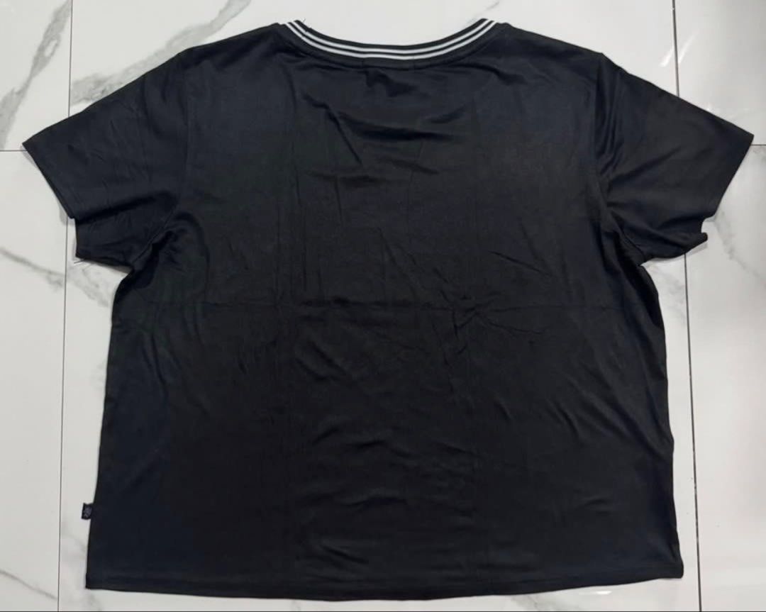 No Apologies Black Striped Collar Tee size L (Category: Blouses) located in Pasay City. Submitted by szepter (Listing ID 1466793885, Image 2). Description: - Brand: No Apologies - Color: Classic black with stylish double white stripes on the round neckline - Sleeves: Short sleeves - Material: Soft and comfortable fabric - Fit/Measurements: Chest width ~23 inches, Length ~21 inches - Condition: Great quality everyday tee.