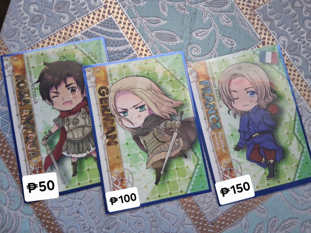 Official Hetalia Cards (Category: Other Merchandise) located in Baler. Submitted by gentle.caitlyn (Listing ID 1466830583, Image 1). Description: Decluttering ! MOP: Gcash MOD: J&T.