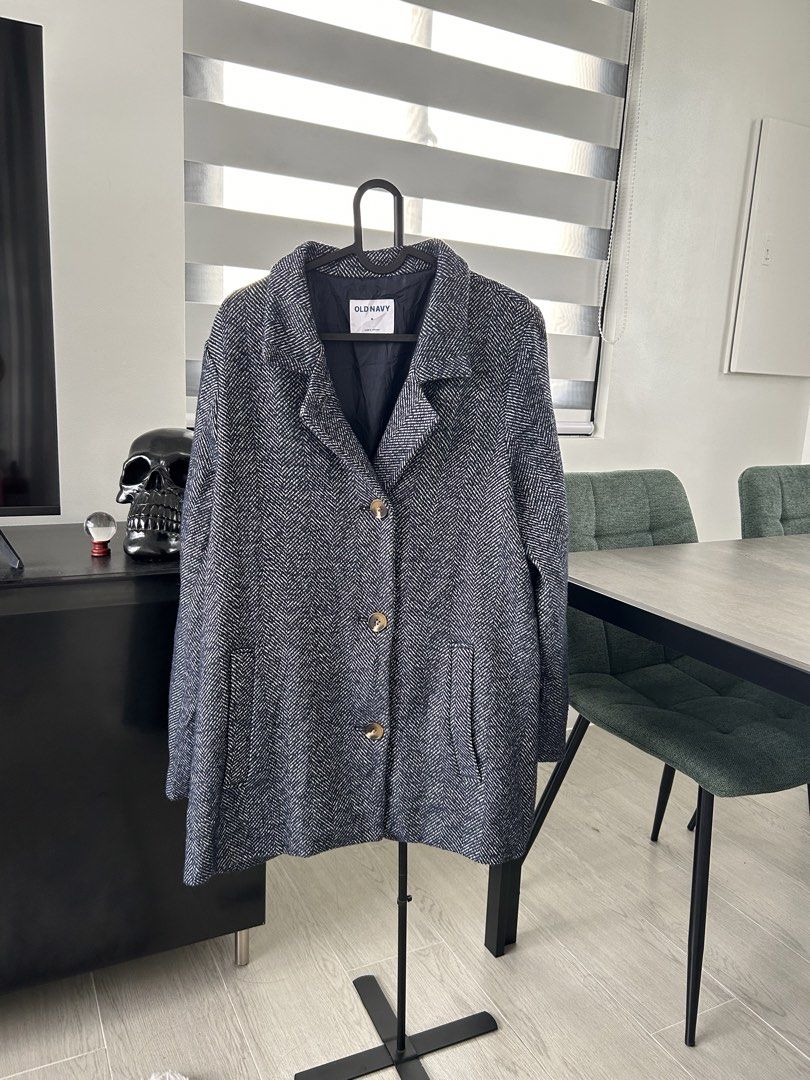 Old Navy Blue Herringbone Wool Blend Coat (M) (Category: Coats, Jackets and Outerwear) located in Dasmarinas. Submitted by sfclosetcleanup (Listing ID 1466849966, Image 2). Description: 15 x 29.