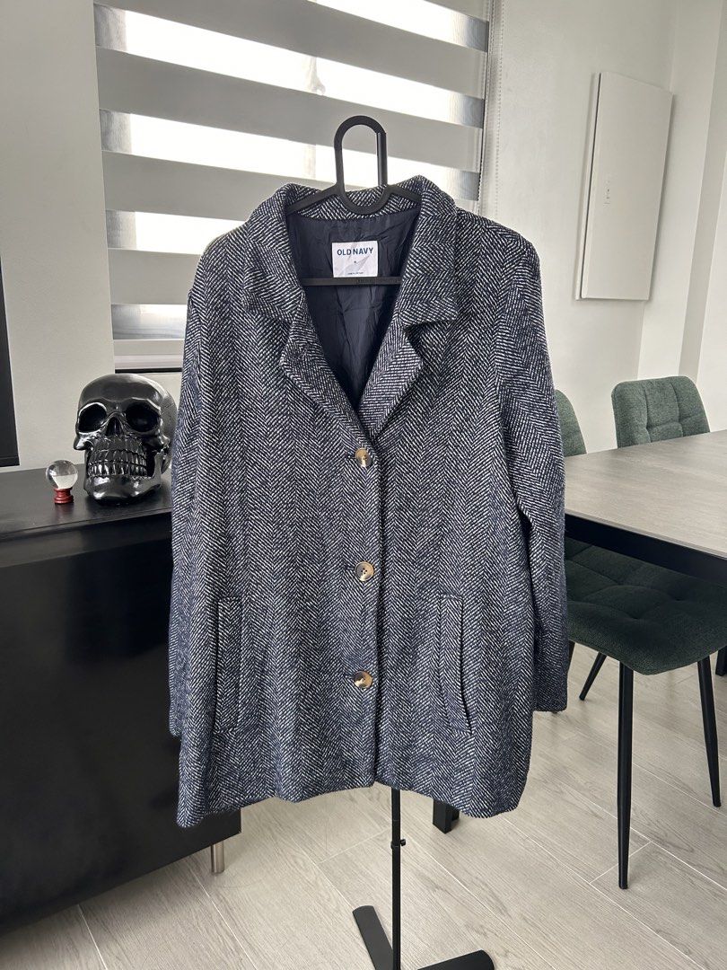 Old Navy Blue Herringbone Wool Blend Coat (M) (Category: Coats, Jackets and Outerwear) located in Dasmarinas. Submitted by sfclosetcleanup (Listing ID 1466849966, Image 1). Description: 15 x 29.