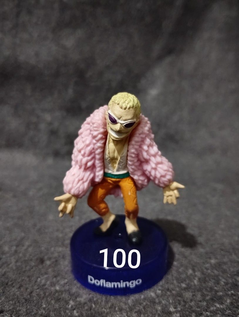 One Piece Donquixote Doflamingo Chibi Mini Figures (Category: Figurines & Statues) located in Quezon City. Submitted by johnoppais84003 (Listing ID 1466881114, Image 2). Description: Donquixote Doflamingo chibi figures from One Piece - Includes various dynamic poses: open arms, crouching, and pointing - Stands on colored bases with printed name plates - Heights range from 100 to 200 based on numbered bases - Great addition for anime collectors - 