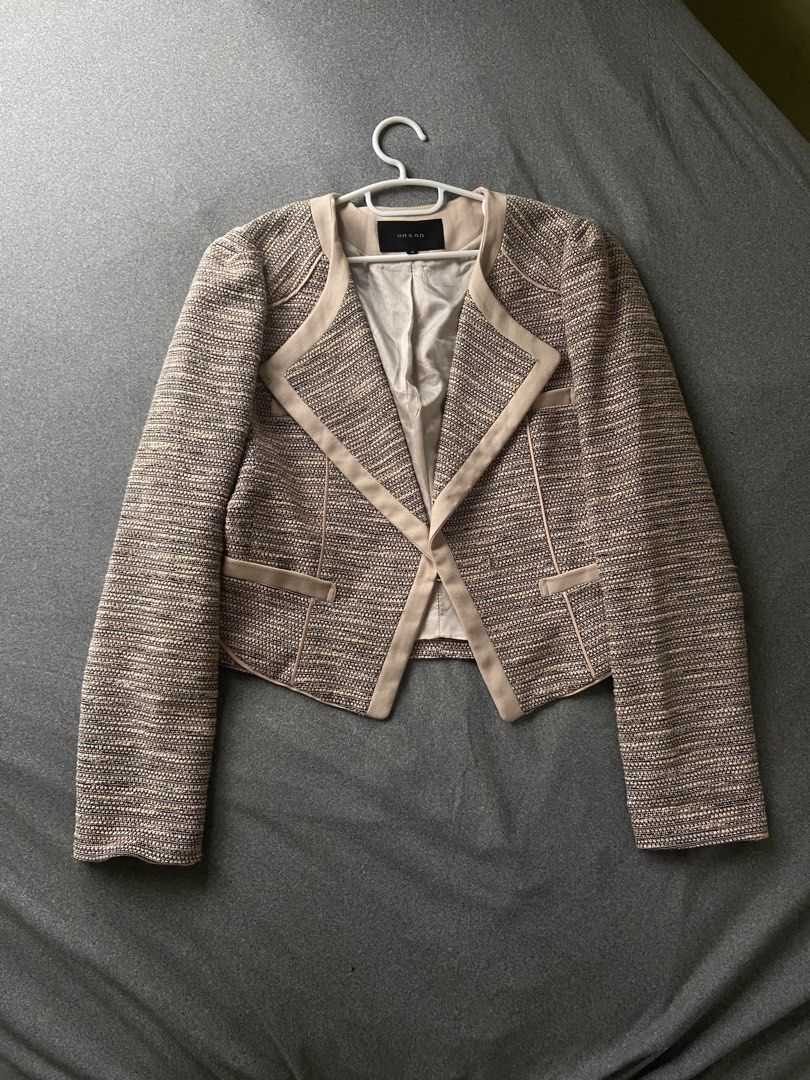 [RUSH SALE] ON & ON Beige Textured Tweed Blazer (Category: Coats, Jackets and Outerwear) located in Pasig City. Submitted by ellerarissime (Listing ID 1466832886, Image 1). Description: RFS: Decluttering. Size: Xs-Small (Size 3 on Tag) - Bought on ig for ₱999 Sales are negotiable. PM for more item inquiries. Loc: Pasig (Santolan Area).