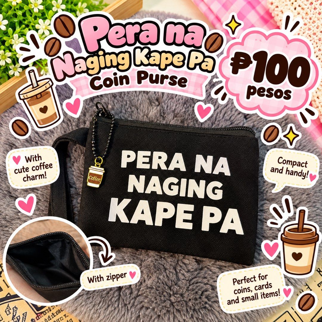 Open Canvas Tote Bag - Black Coffee Design (Category: Tote Bags) located in Iloilo. Submitted by andreaaudine.j (Listing ID 1466969814, Image 2). Description: Canvas Tote Bag and Coin purse .