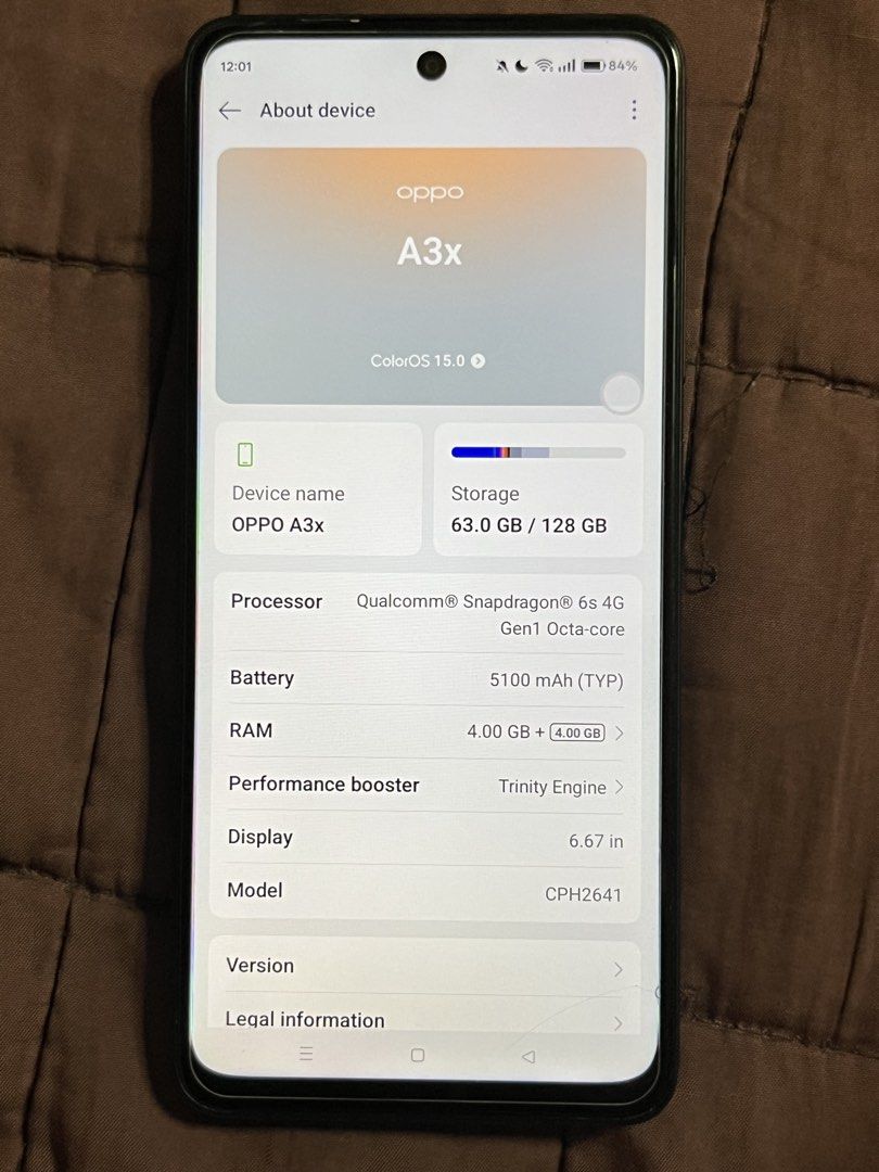 OPPO A3X (Category: OPPO) located in San Pedro. Submitted by sie_declutters (Listing ID 1466803062, Image 3). Description: RFS: Extra phone STORAGE: Will delete data once bought TEMPERED: STANDARD ❗️NO CHARGER AND CASE❗️ PRICE IS NEGOTIABLE .