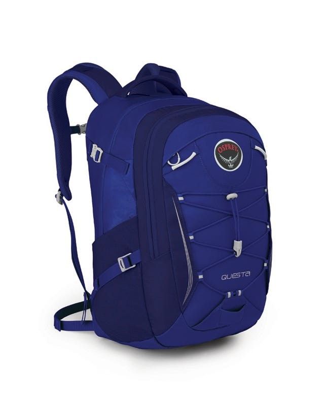 Osprey Questa Blue Backpack (Category: Backpacks) located in Taguig. Submitted by moreken1985 (Listing ID 1466796542, Image 1). Description: - Brand: Osprey Questa - Color: Bright blue - Condition: Excellent/Well-maintained - Storage: Multiple zippered compartments and side water bottle pockets - Comfort: Padded mesh shoulder straps with sternum strap (with whistle buckle) and breathable back panel - Features: Front bungee cord system, compressio