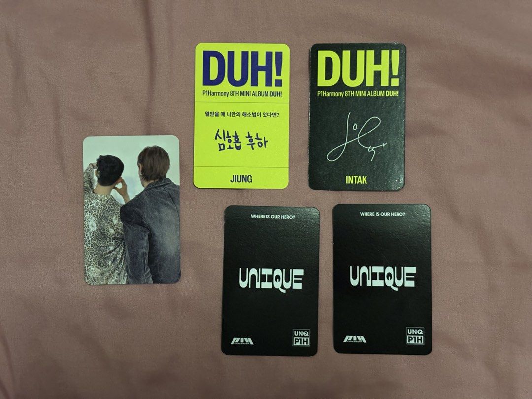 P1HARMONY PHOTOCARDS (Category: K-Wave Merchandise) located in Batangas. Submitted by miuparfait (Listing ID 1466904526, Image 2). Description: SELLING AS SET (100/card if buying individually) • DUH! : JIUNG AND INTAK, JIUNG&KEEHO SELFIE • UNIQUE : KEEHO AND JIUNG ALL OF THE CARDS CONDITIONS ARE 10/10 except for unique keeho, has slight dent on bottom right side (unnoticeable tho!) LOCATION: BATANGAS MOP & MOD: GOTYME & JNT.