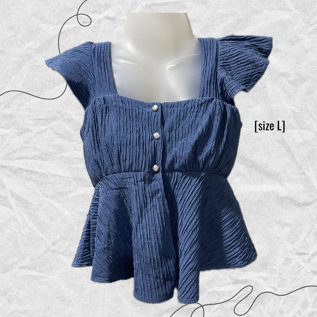 Peplum Top (Category: Blouses) located in Manila. Submitted by lovedbydeviii (Listing ID 1466857170, Image 1). Description: Peplum Top 🧵Php 150 each 👗Available in Blue and Black 👗Size: L 👗NEVER USED 👗RFS: Doesn’t suit my body tyoe * note that color may slightly vary due to lighting .