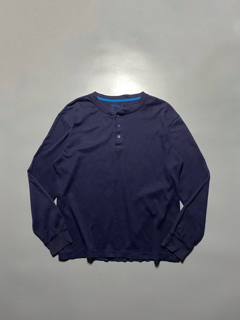 Perry Ellis Henley Longsleeve (Category: Tshirts & Polo Shirts ) located in Pasay City. Submitted by thrift.wards (Listing ID 1466924799, Image 1). Description: size large to xl width: 25 length: 28 multiple pin holes.