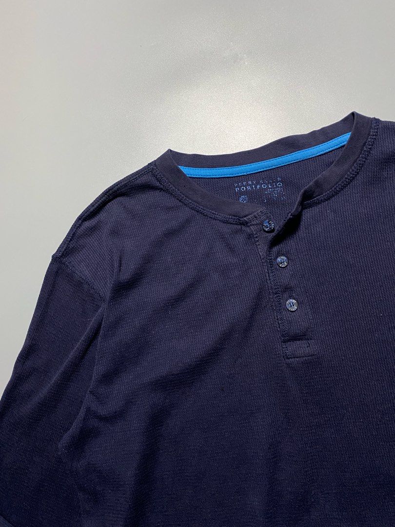 Perry Ellis Henley Longsleeve (Category: Tshirts & Polo Shirts ) located in Pasay City. Submitted by thrift.wards (Listing ID 1466924799, Image 3). Description: size large to xl width: 25 length: 28 multiple pin holes.