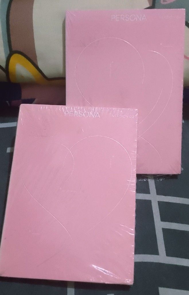 PERSONA BTS (Category: CDs & DVDs) located in Manila. Submitted by mommylove004 (Listing ID 1466925449, Image 1). Description: 💜 FOR SALE: BTS MOTS PERSONA 💜 SEALED SET - Ver 02 & Ver 04 BTS Mini Album - MAP OF THE SOUL: PERSONA Available: 1x Ver. 02 (Pink) + 1x Ver. 04 (Pink) - MAGKAIBA VERSION! 📦 CONDITION: - 100% SEALED, NEW - No dents, with plastic - Official, rare old press 2019 - Good for collection / gift 📀 INCLUSIONS PER ALBUM: - Phot