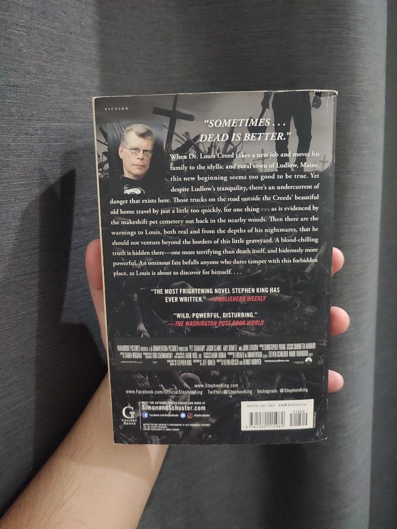 Pet Sematary by Stephen King Paperback (Category: Storybooks) located in Valenzuela. Submitted by esnoppy (Listing ID 1466889418, Image 3). Description: Stephen King - Pet Sematary as is good condition can send more pics 450 loc: valenzuela meetup: Valenzuela, UST, SM North.