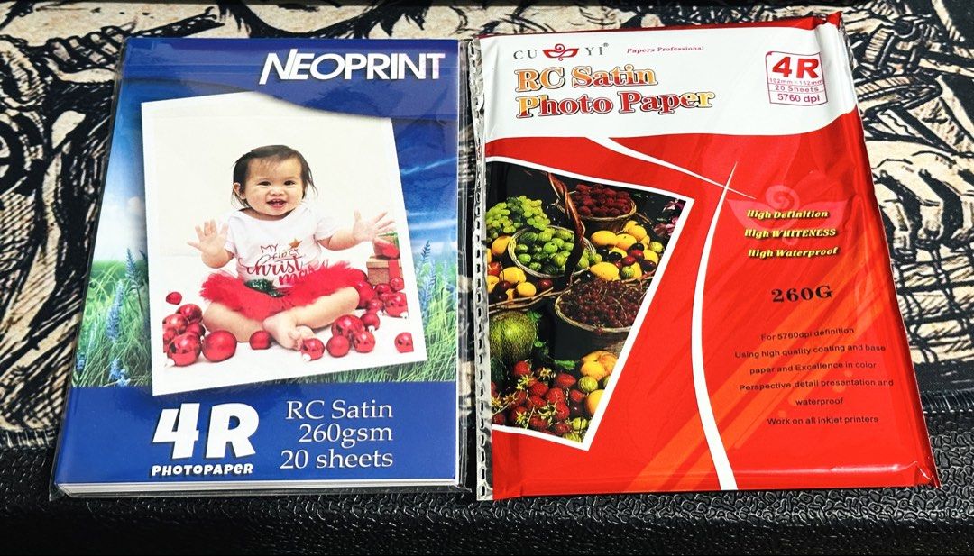 Photobooth supplies (Category: Printers, Scanners & Copiers) located in Malabon City. Submitted by reyyyyyyyyyyyyyyy (Listing ID 1466930876, Image 2). Description: Photobooth supplies Original Epson 057 ink With box - P700 each Available colors: -Black -Yellow -Light Cyan -Light Magenta Without box - P650 Available color: -Cyan ———————————— RC Satin Photo Paper 260 gsm 20 sheets per pack Cuyi - P35 each Neoprint - P30 each ———————————— 4r Magneti