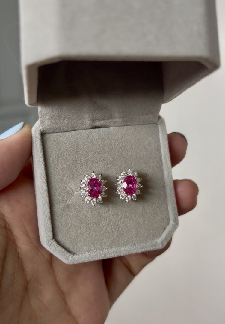 Pink Sapphire earrings (Category: Earrings) located in Rizal. Submitted by katmandulovesmakeup (Listing ID 1466816232, Image 1). Description: Pink Sapphire (lab grown) In S925 silver settings 1ct per earring .