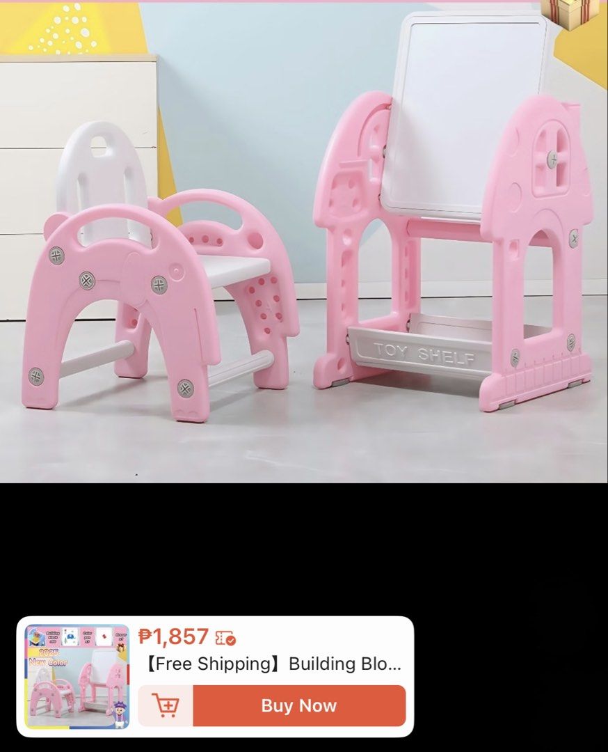 Pink Table & chair (Category: Kids Tables & Chairs) located in Cabuyao City. Submitted by affordable_love_items (Listing ID 1466820793, Image 1). Description: Likenew pa sya, may natanggal lang isang connected sa chair pero okay pa din sya kahit wala yon. Cabuyao laguna.