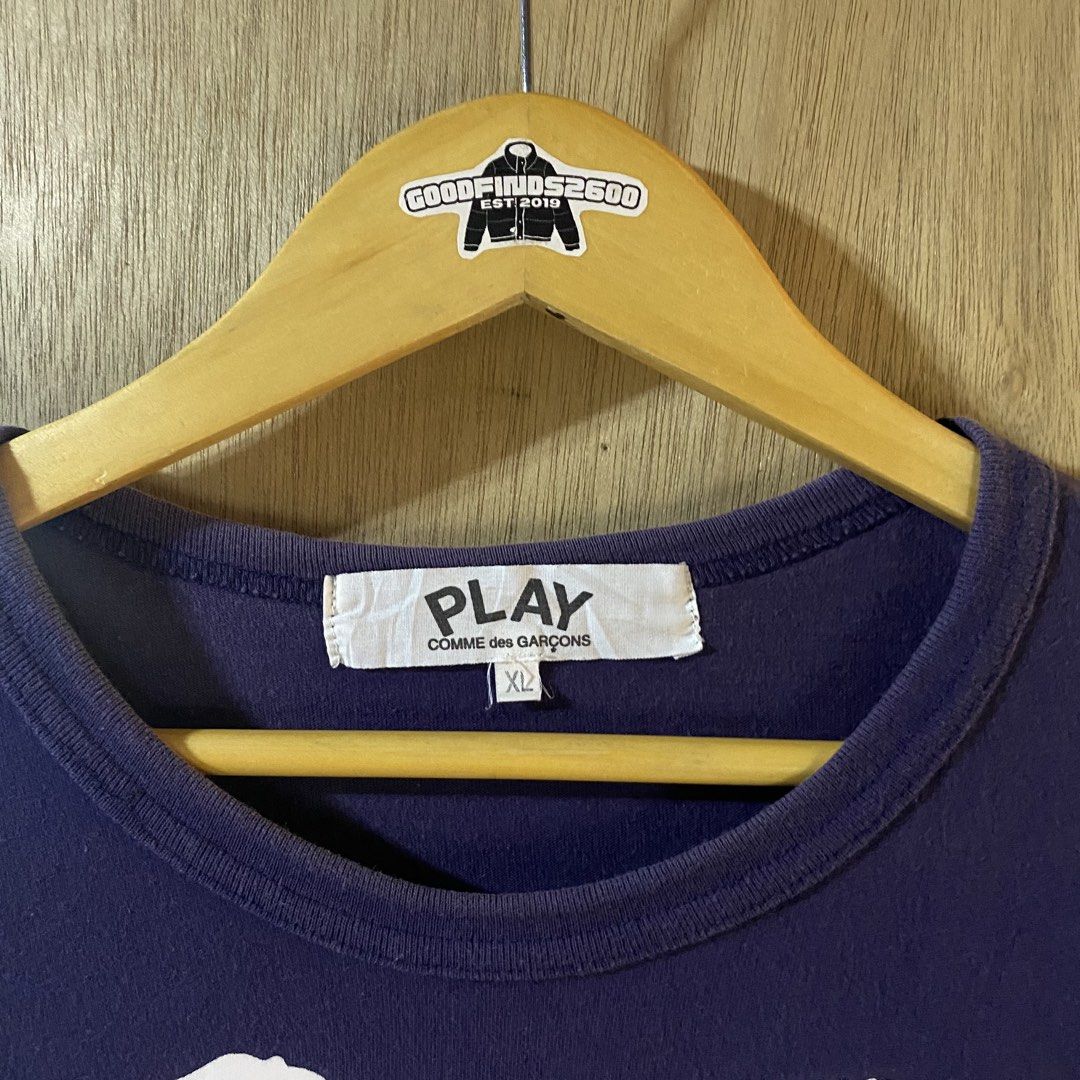 Play CDG Logo Shirt (Category: Tshirts & Polo Shirts ) located in Baguio. Submitted by goodfinds2600v2 (Listing ID 1466893106, Image 3). Description: Size on tag: XL fits M-L Dimensions: L-28 W/Bust-20 Description: unisex Condition: Very good Issue/s: 8/10 color rate, light stain on print .