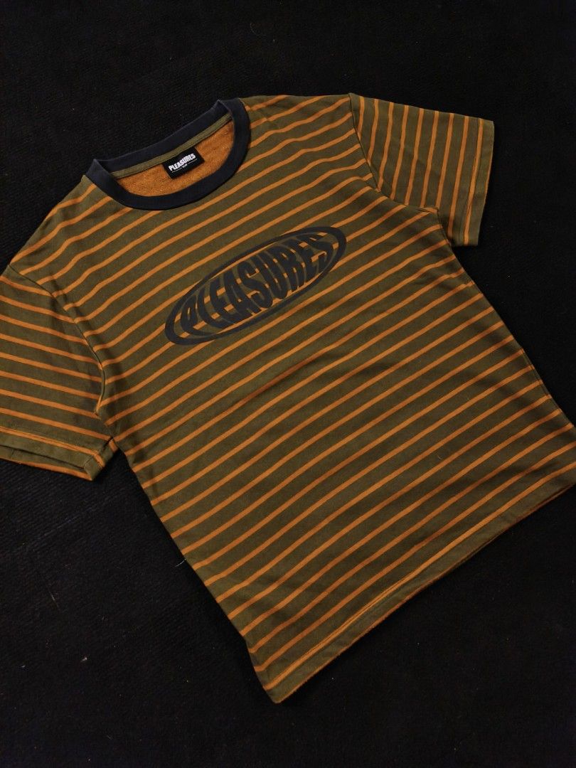 Pleasures Stripe (Category: Tshirts & Polo Shirts ) located in San Fernando. Submitted by gaboo_asncn (Listing ID 1466932791, Image 1). Description: - Pleasures Stripe - Size: Small on tag (W20/L27) - Condition: Excellent - Color Rate: 9.5/10 - No issue.