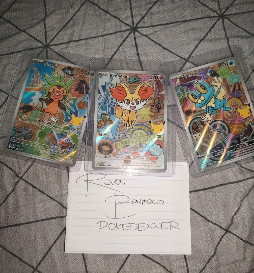 Pokemon First Partner Series 3 Kalos (Category: Action & Battle Toys) located in Rodriguez. Submitted by pokedexxer (Listing ID 1466915478, Image 1). Description: SELLING !!! Pokemon TCG First Partner Series 3 Gen6 Kalos Starters Chespin, Fennekin, Froakie Selling as set only Price: 3k RFS: Decluttering/ Duplicate LOCATION: Montalban, Rizal/ Ortigas, Pasig MEETUP: Trinoma/ Megamall/ Cubao MOD: LBC/ Lalamove MOP: GCash/ Bank Transfer.